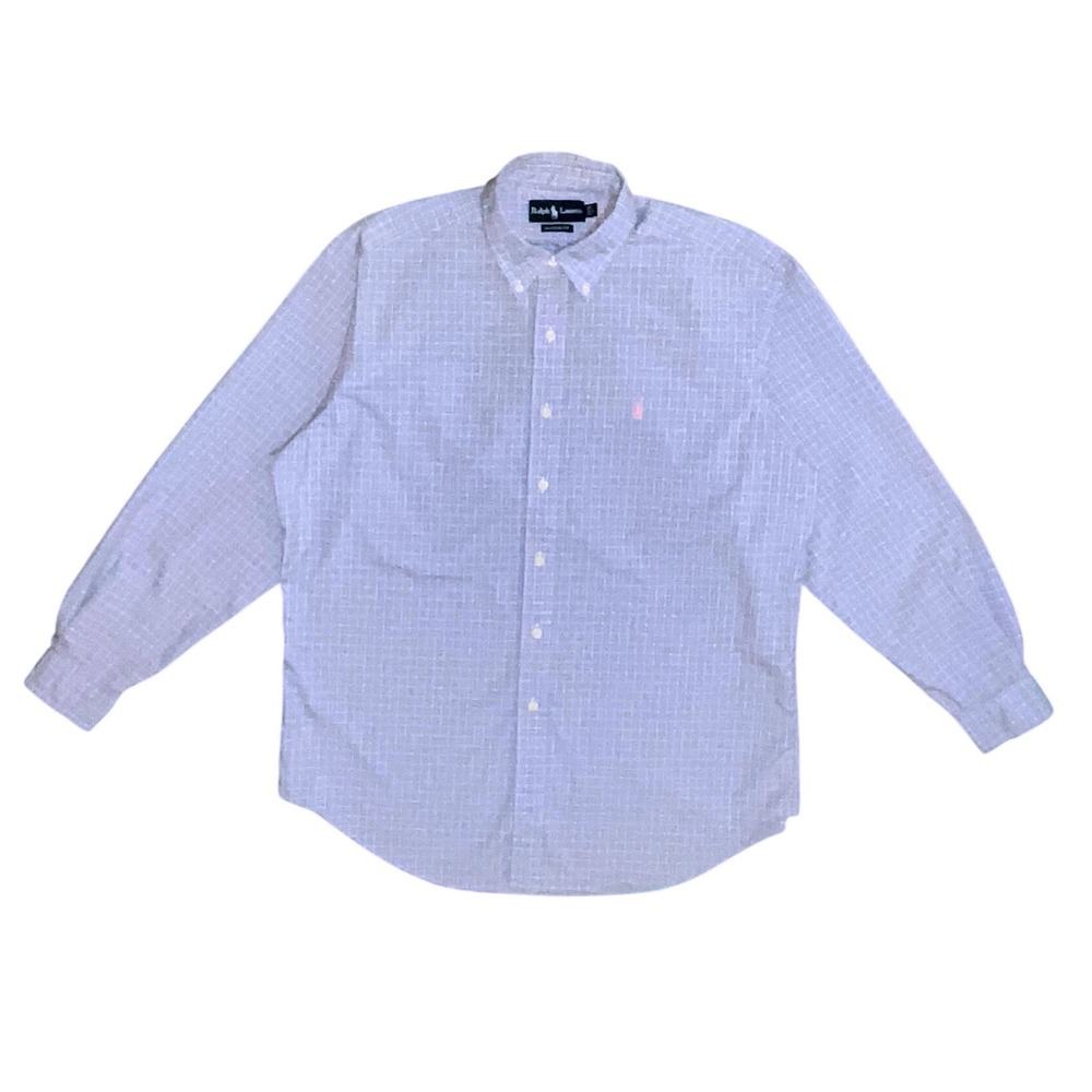 Ralph Lauren Classic Fit Plaid Button Down Shirt Blue Pink Mens L Cotton Office